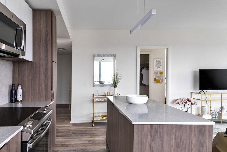 a kitchen with a counter top and a sink