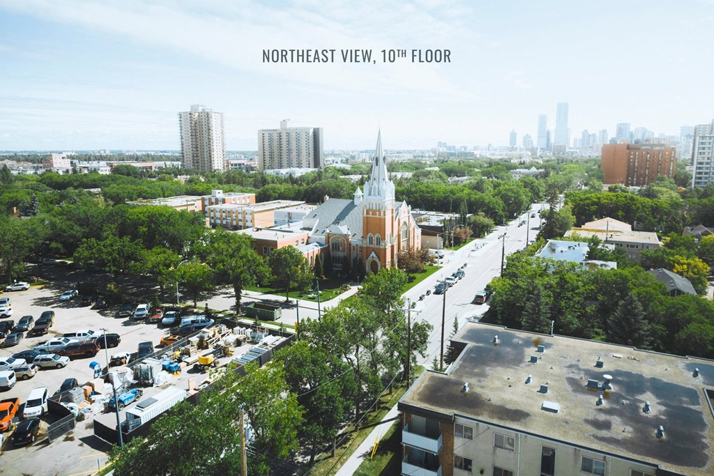 a view of the city from the roof of a building