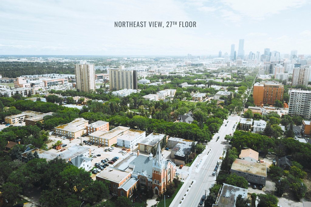 a view of the city from the roof of a building