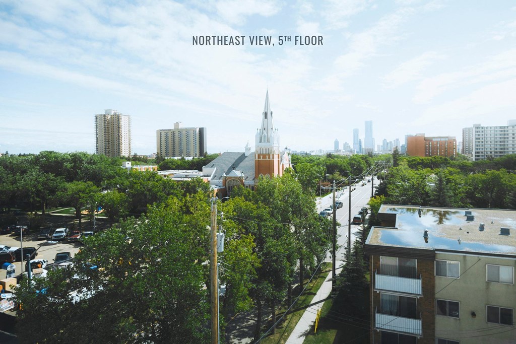 a view of the city from the roof of a building
