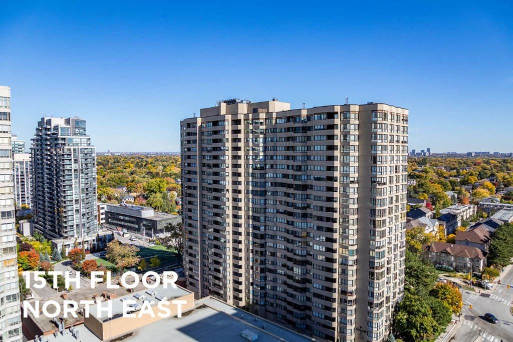 an aerial view of two highrise condos in the city of north east toronto