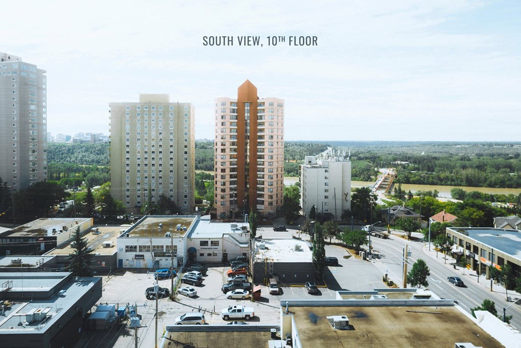 a view of the city from the roof of a building