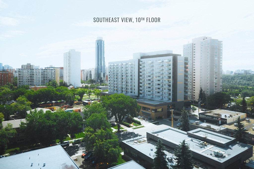 a view of the city from the roof of a building
