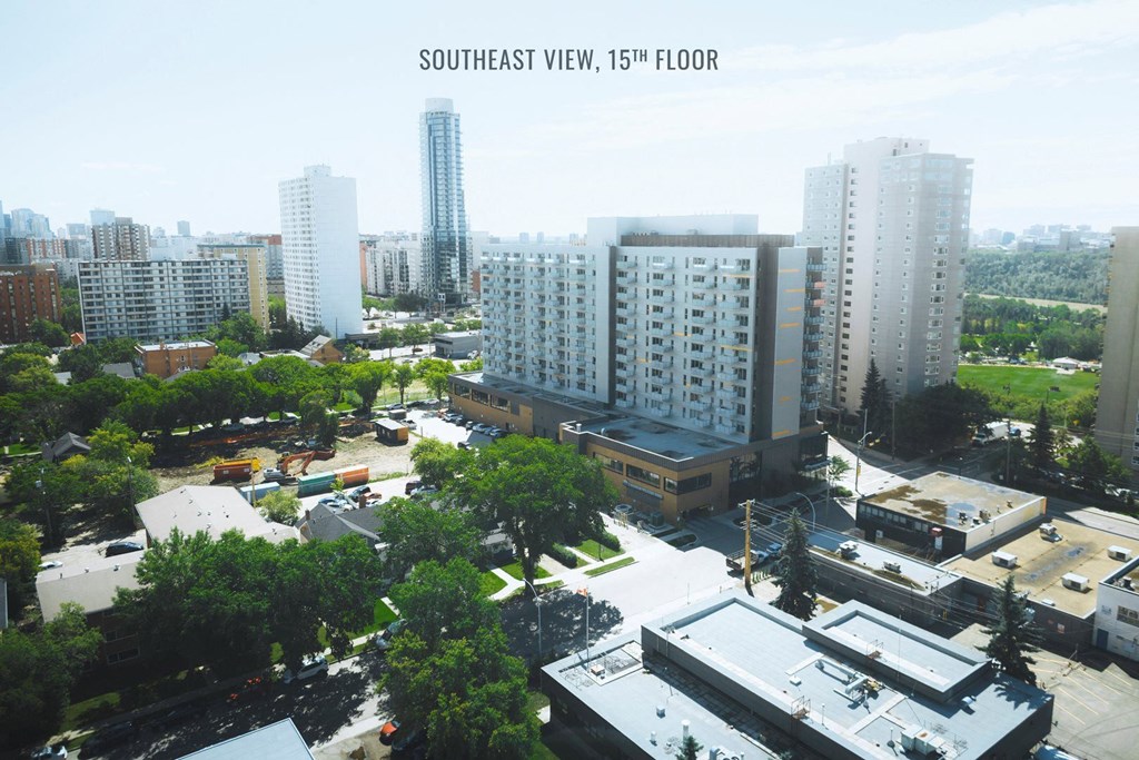 a view of the city from the roof of a building