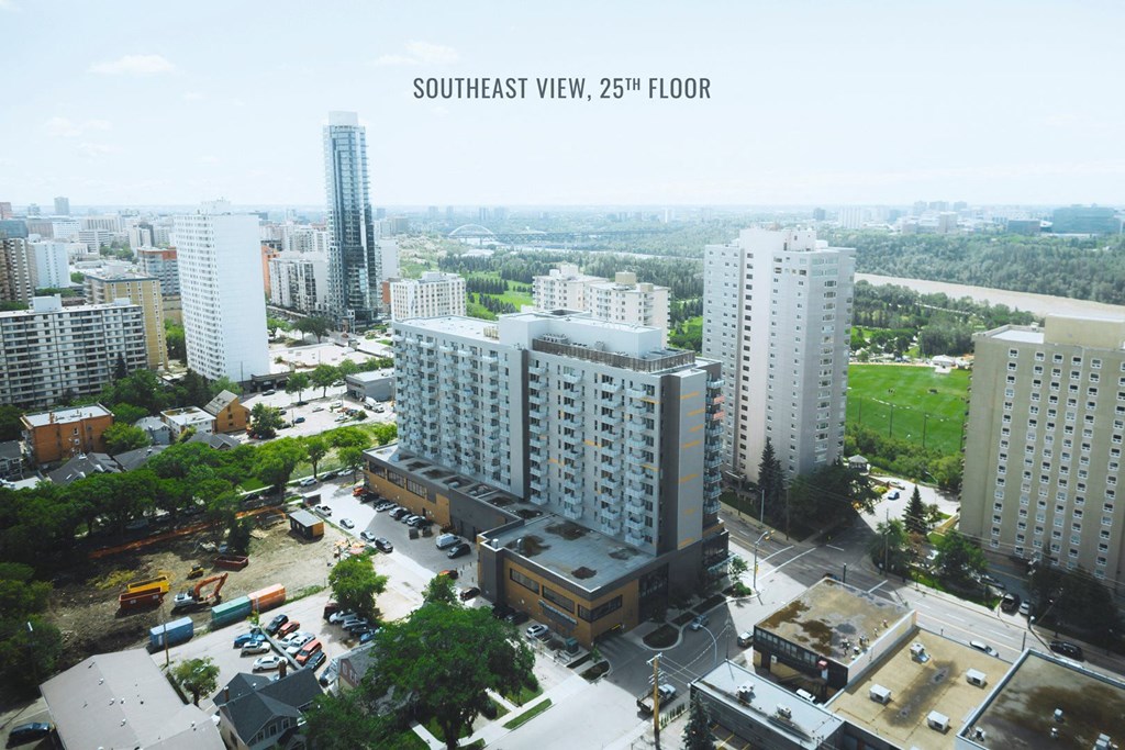 a view of the city from the roof of a building