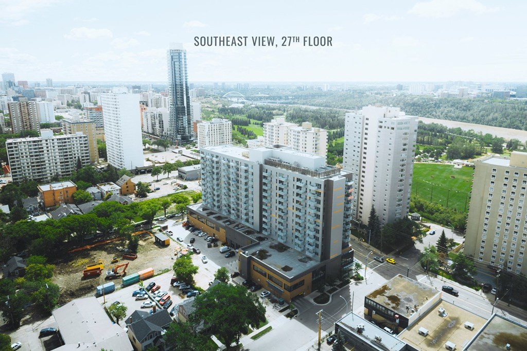 a view of the city from the roof of a building
