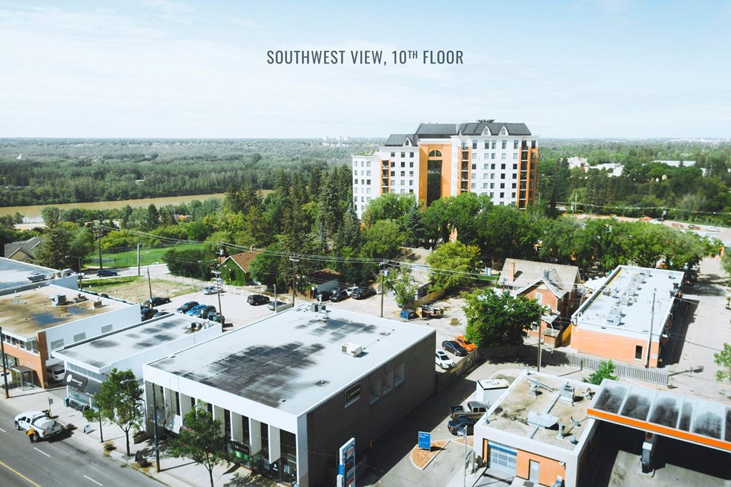 a view of the city from the roof of a building
