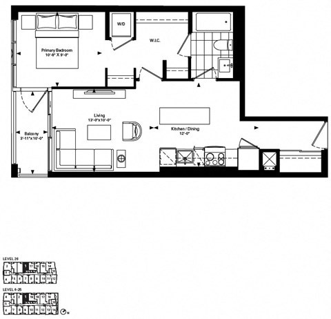 1 BR 1 BA FloorPlan