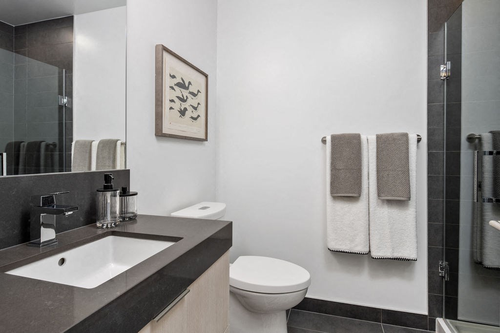 a bathroom with a sink and a toilet and a mirror
