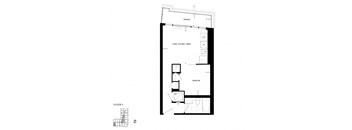 a floor plan of a small house with a bedroom and a living room