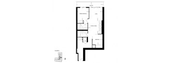a floor plan of a 1 bedroom floor plan with a bathroom and a living room