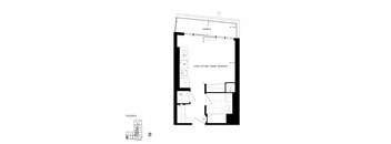 a floor plan of a small house with a bedroom and a bathroom