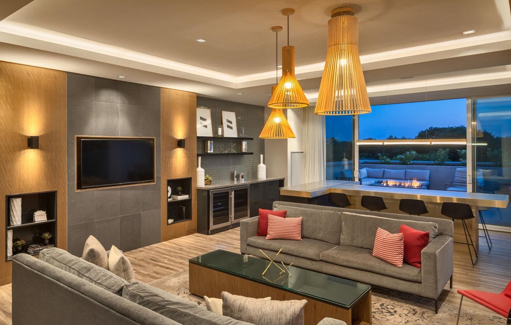 a living room with a couch and a television