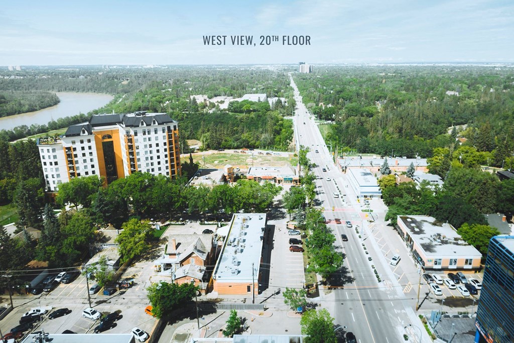 an aerial view of the city with the words west new