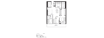 A drawing of a house plan with labeled rooms and dimensions.