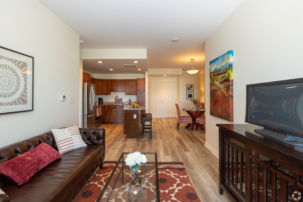 a living room with a couch and a television
