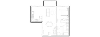 the floor plan of a small apartment with a bedroom and a living room