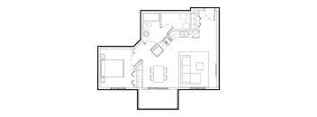 a floor plan of a small house with a bedroom and a living room