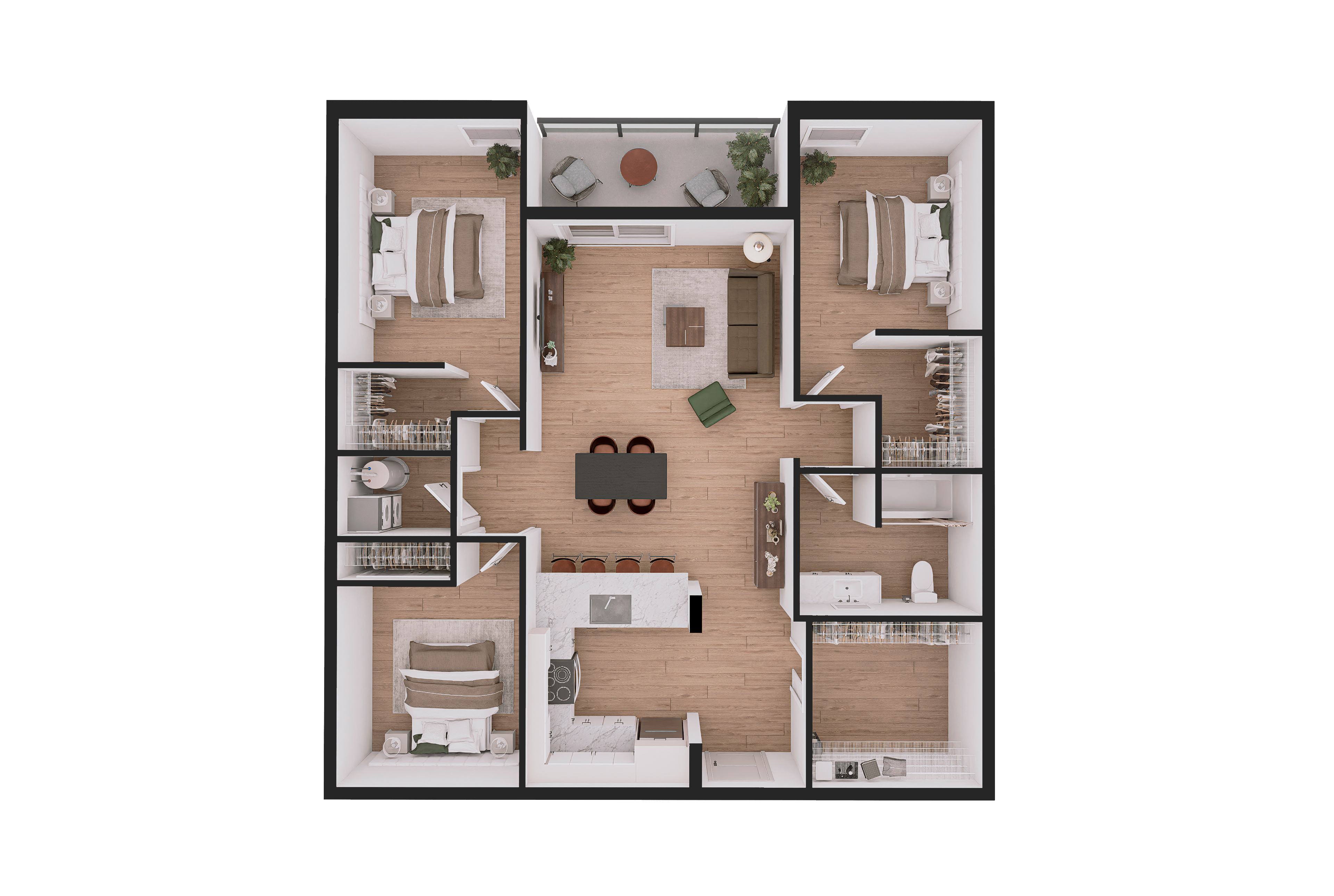 A floor plan of a house with a central courtyard and surrounding rooms.