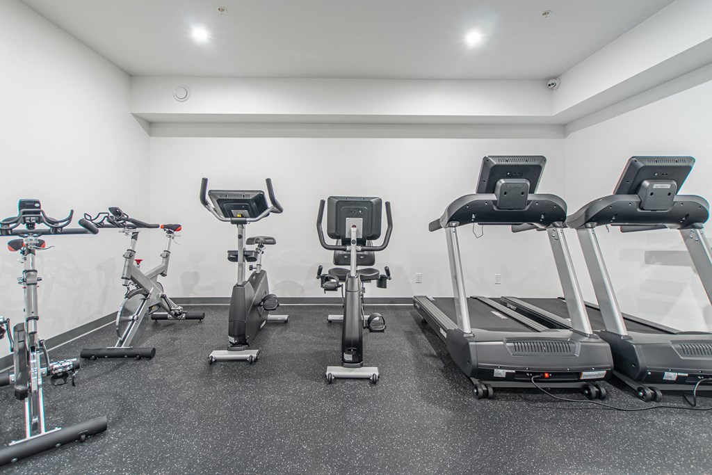 a gym with treadmills and other exercise equipment