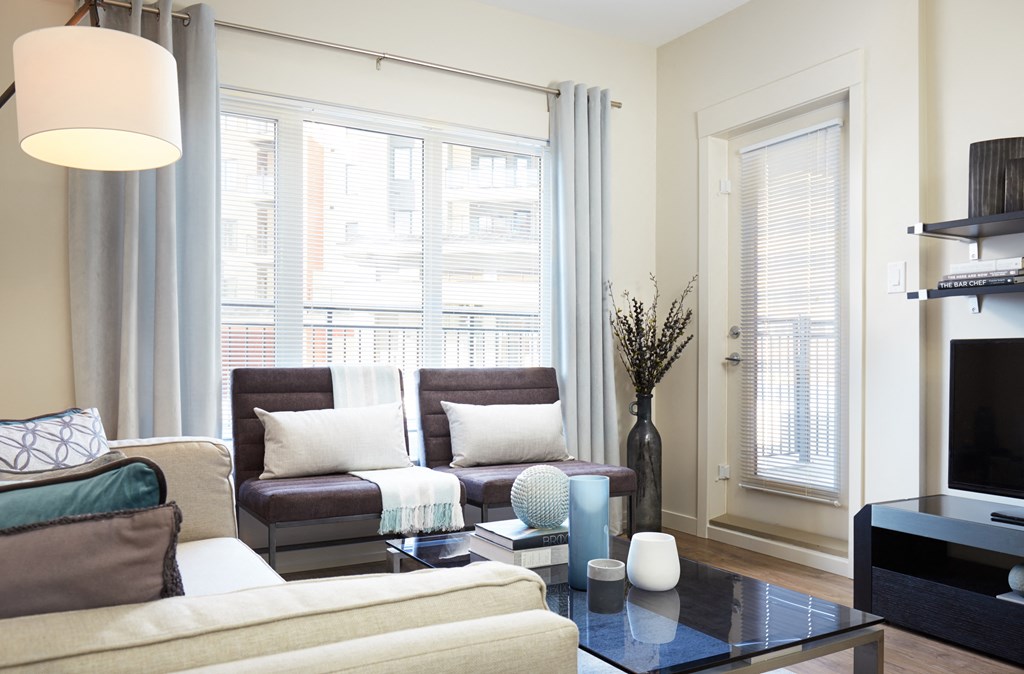 a living room with a couch and a coffee table