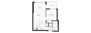 Plan 1E - 1 Bed + 1 Bath, 576 sq. ft.