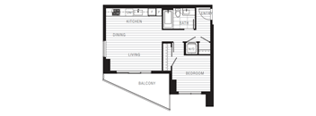 Plan 1C - 1 Bed + 1 Bath, 580 sq. ft.