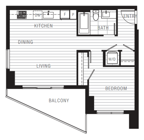 Plan 1C - 1 Bed + 1 Bath, 580 sq. ft.
