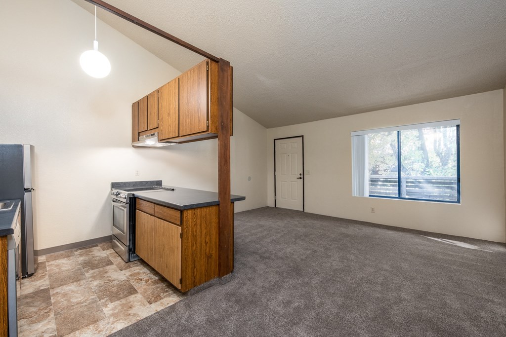 Kitchen And Living at Coddingtown Mall Apartments, California