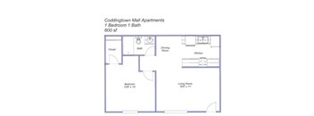 1BRM Floor Plan at Coddingtown Mall Apartments, Santa Rosa, CA