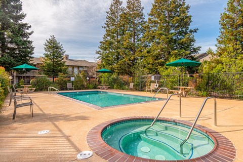 Hot Tub And Pool at Meadowrock Apartments, California