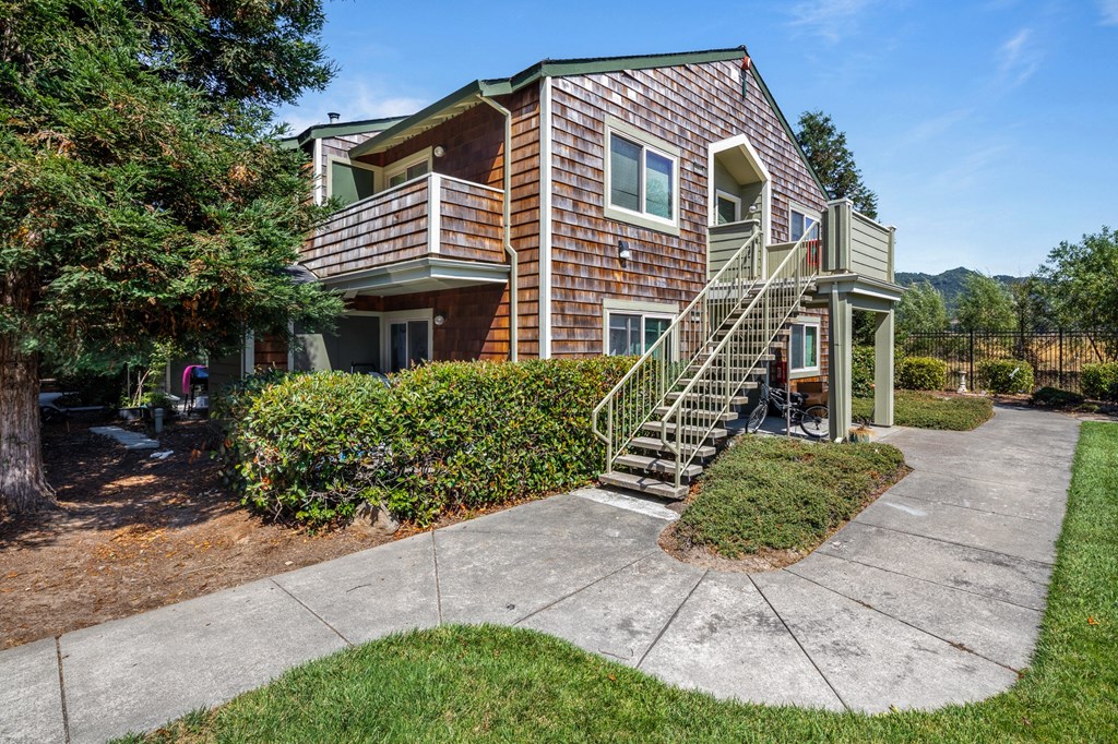 Exterior Walking Path at Meadowview Apartments, Santa Rosa, CA
