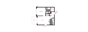 A simple floor plan of a house with a garage entry.