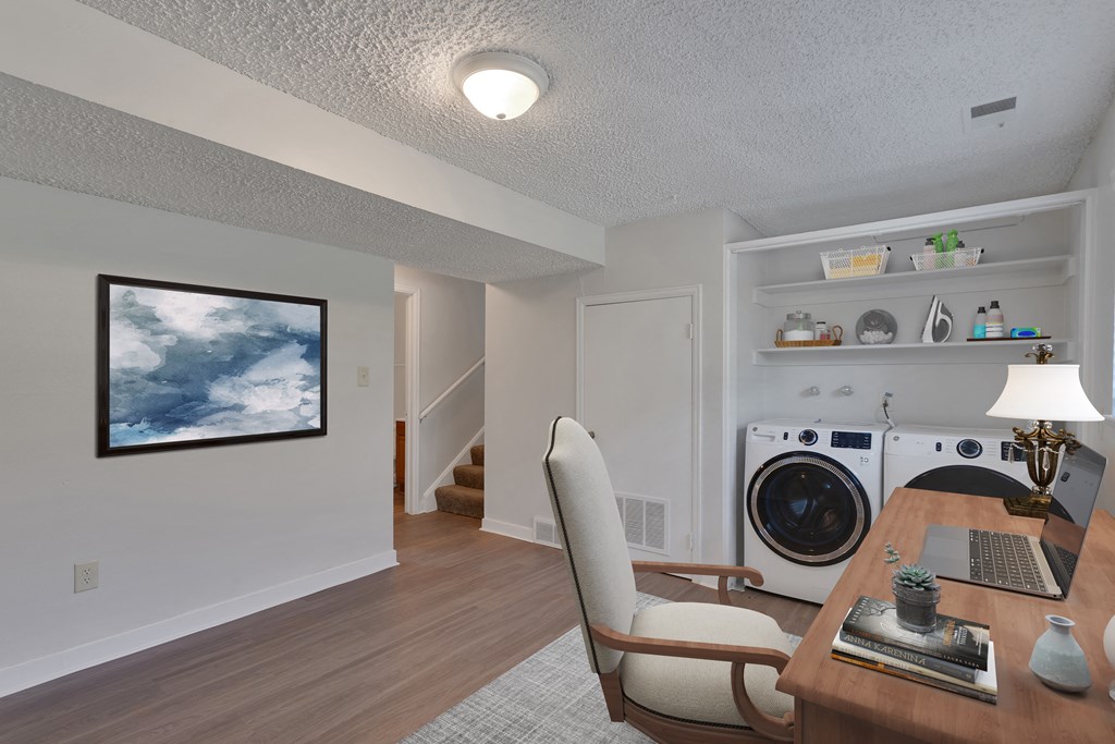 A full sized front load washer and dryer is included in every home.