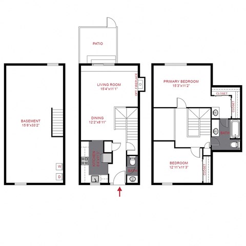 Two bedroom townhomes with unfinished basement