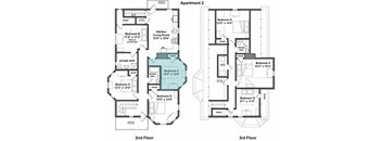 three floor plan of a house with different floors and different bedrooms