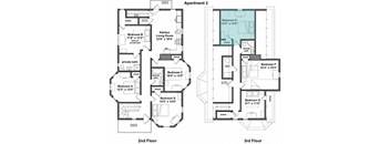 three floor plan of a house with different floors and different bedrooms