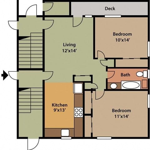 a floor plan of a town house with bedrooms and a living room and a kitchen