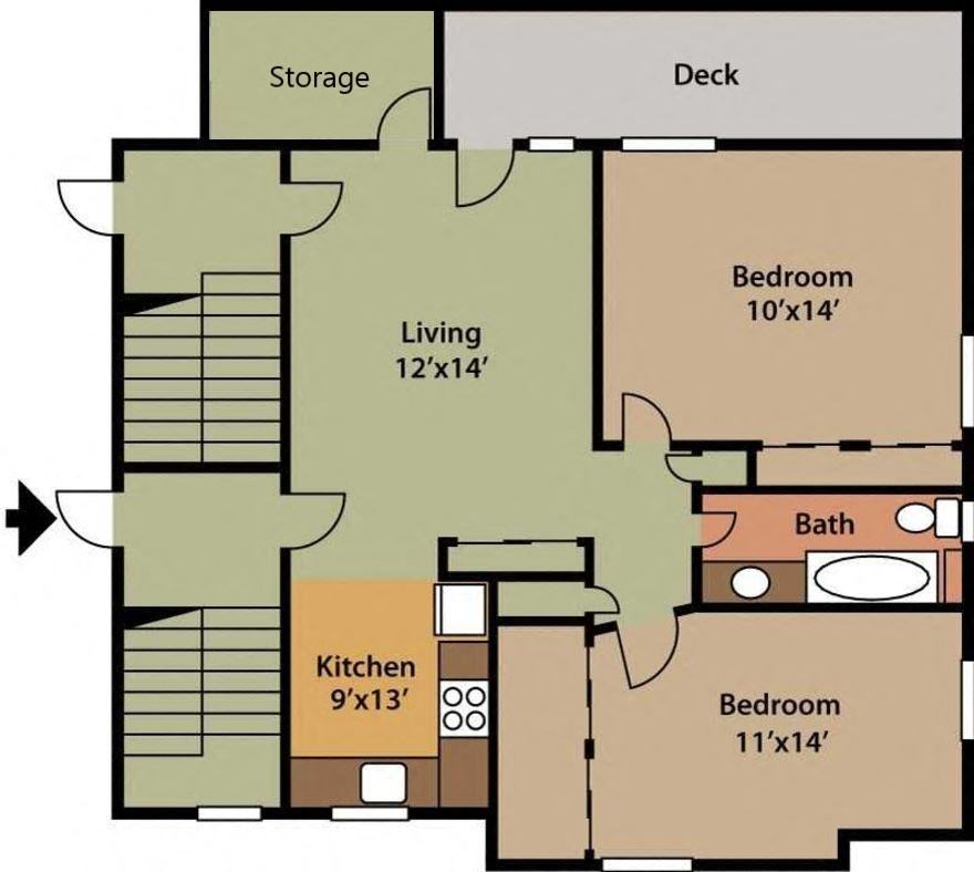 a floor plan of an apartment building with bedrooms and a living room and a kitchen