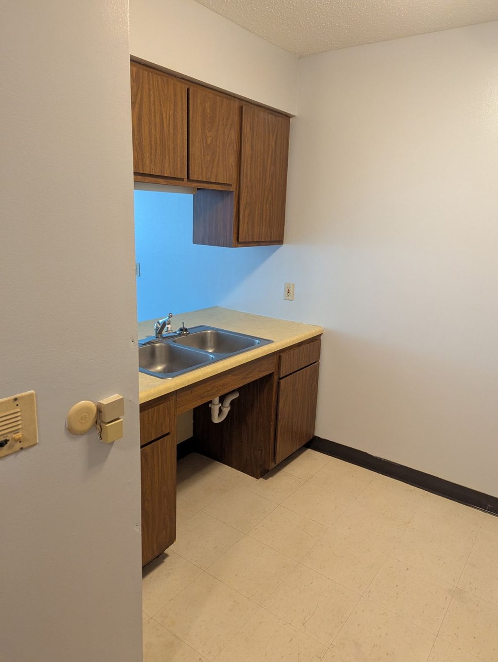 A kitchen with a sink and cabinets.