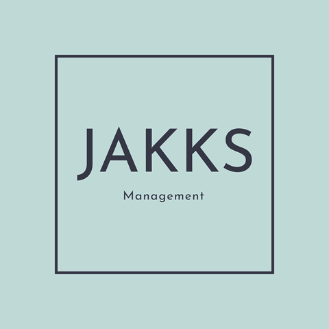 A blue square with the word "JAKKS" in large letters and the word "Management" in smaller letters below it.