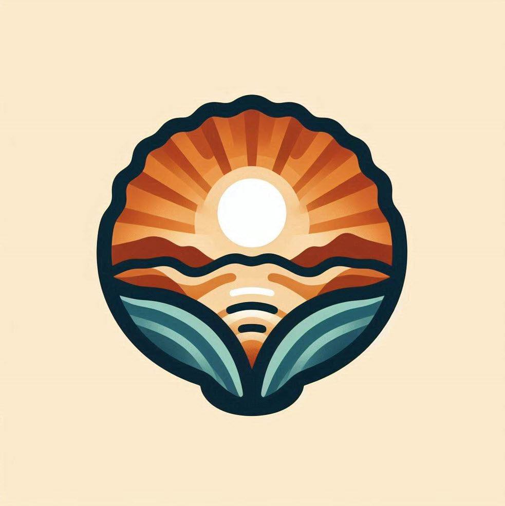 a logo of a seashell with the sunrise