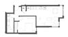 1 bed 1 bath 720 square feet F floor plan image