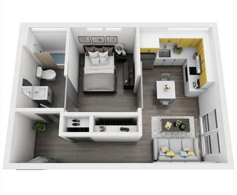 1 Bed 1 Bath B cropped Floor Plan Image