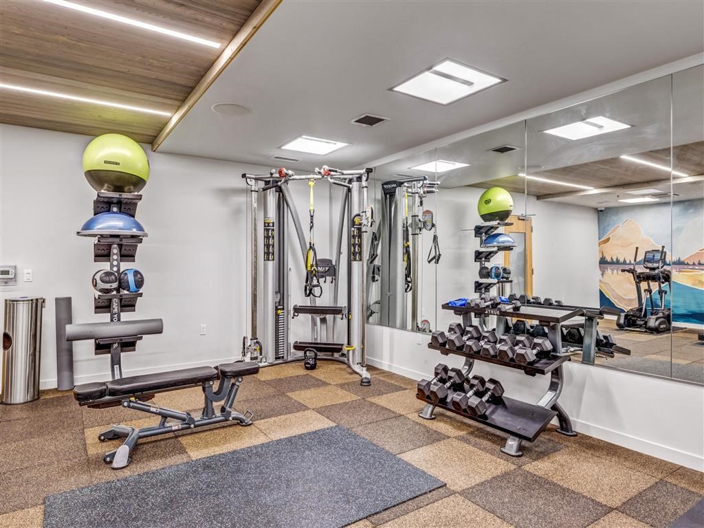 a gym with weights and exercise equipment in a home