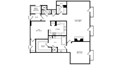 A black and white image of a floor plan for a house.