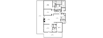 A floor plan of a house with multiple rooms and a garage.