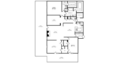 A floor plan of a house with multiple rooms and a garage.