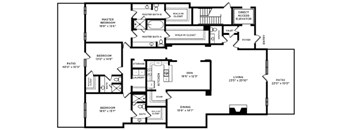 A black and white image of a house floor plan with rooms labeled.