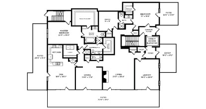 A black and white image of a house floor plan.